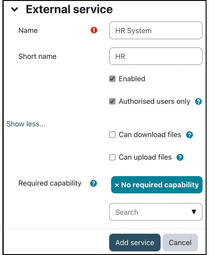 Figure 18.5 – Web services: adding a custom service
