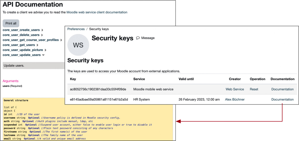 Figure 18.9 – Web services – security keys and API documentation
