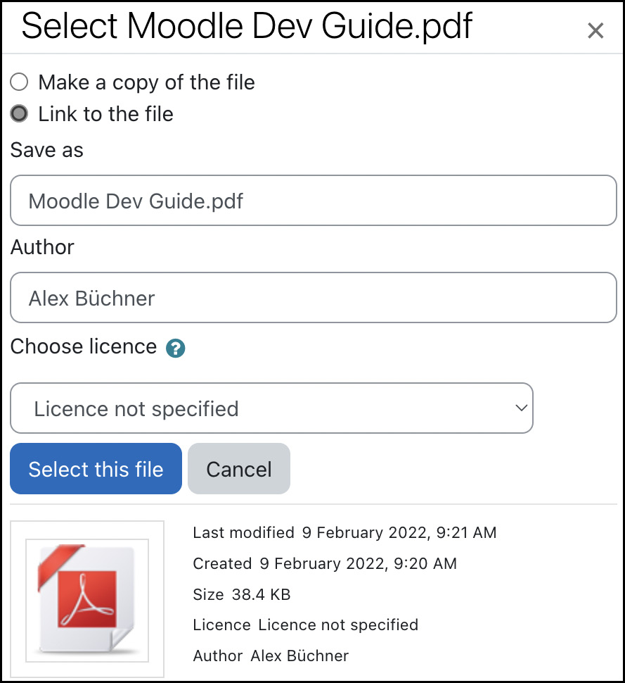 Figure 2.16 – Moodle files – copy and link
