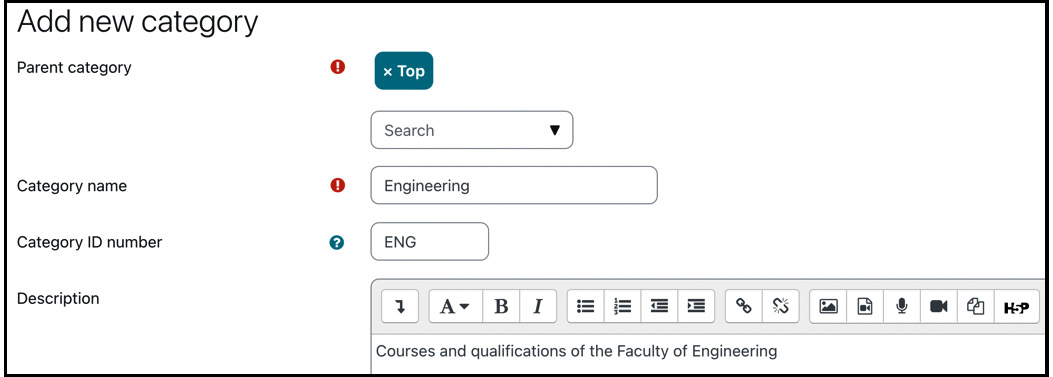 Figure 4.6 – Adding a course category
