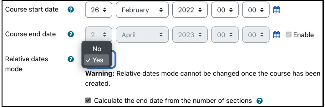 Figure 4.13 – Course date settings
