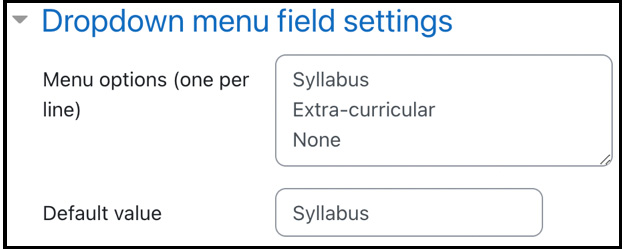 Figure 4.18 – Custom course fields in the dropdown settings
