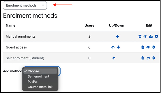 Figure 4.28 – Enrolment methods at the course level
