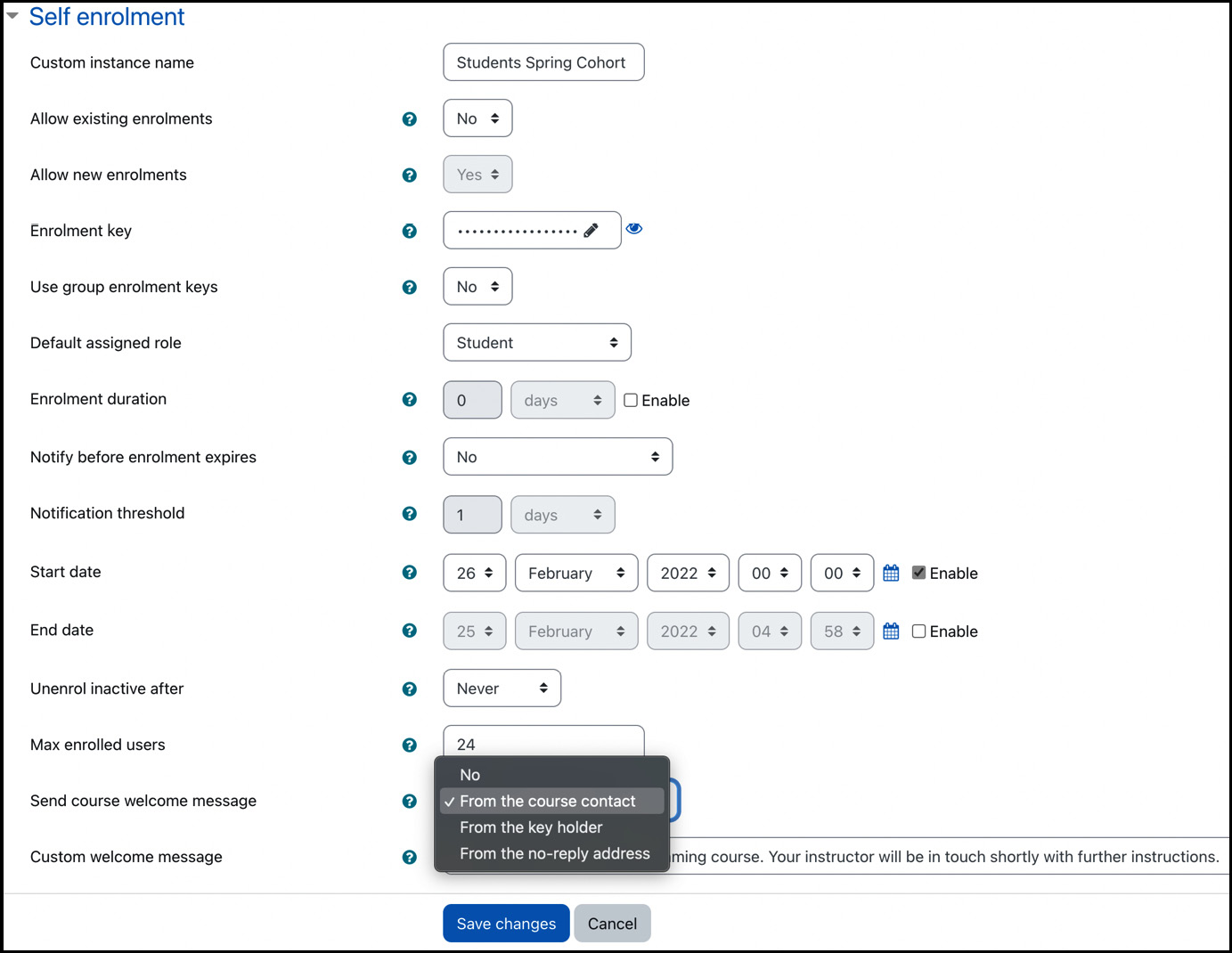 Figure 4.33 – Self-enrolment options at the course level
