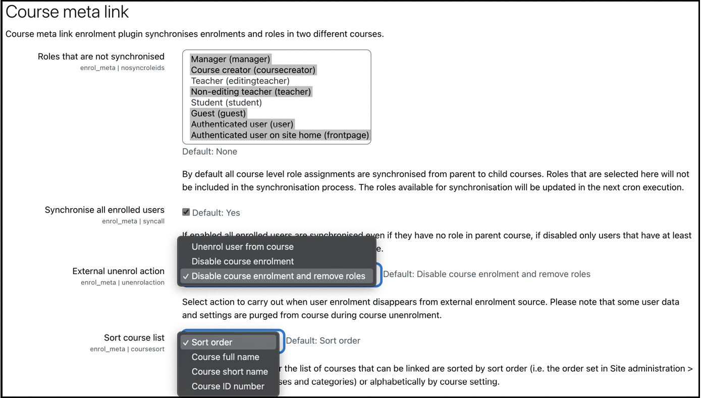 Figure 4.44 – Course meta link enrolment options
