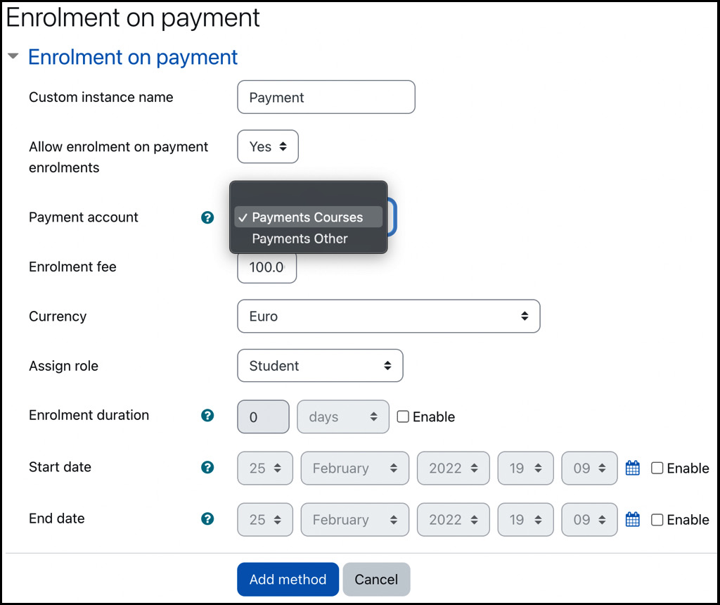 Figure 4.49 – Enrolment on payment configuration
