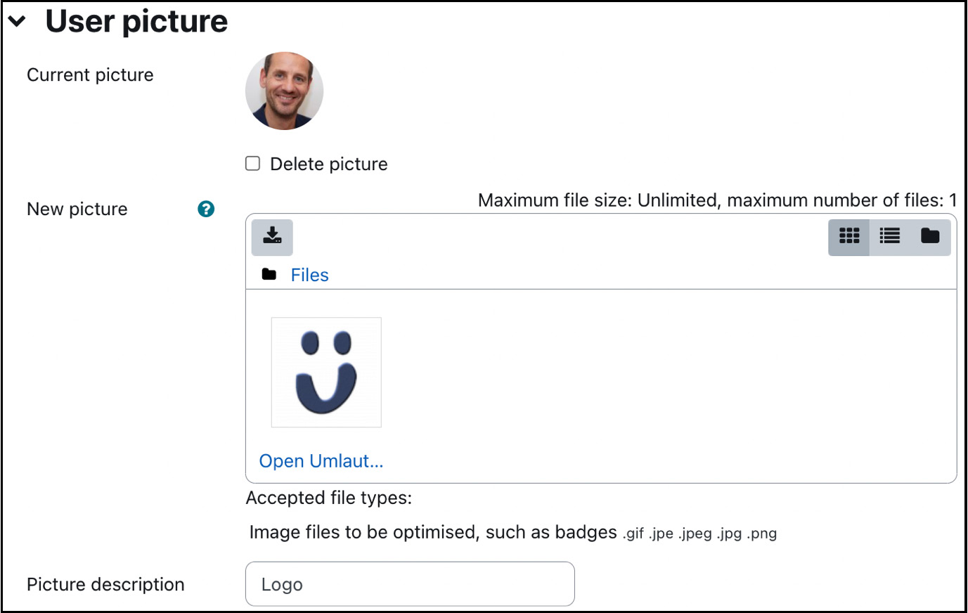 Figure 5.3 – User profile fields – User picture
