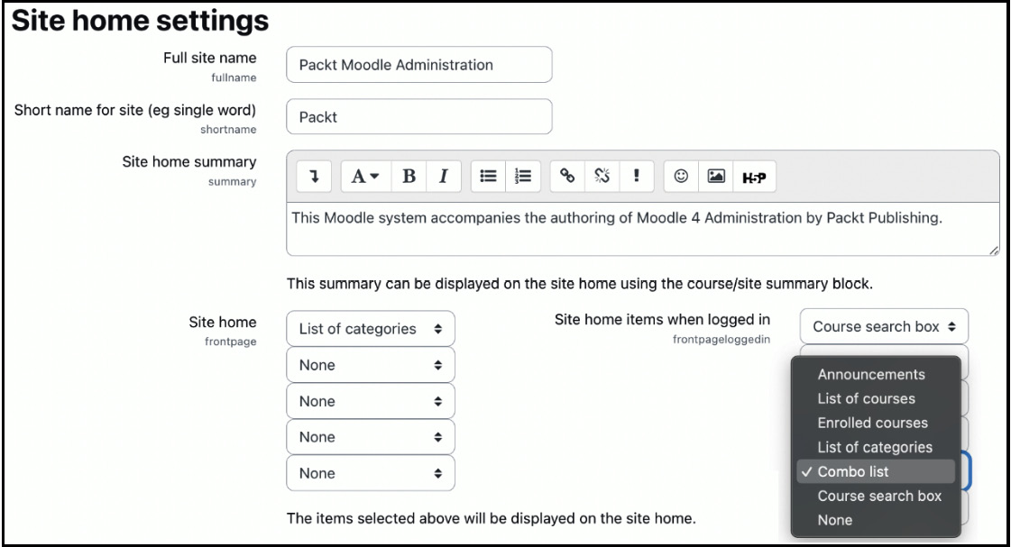 Figure 7.5 – Home page settings
