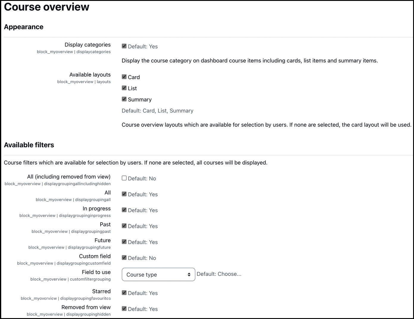 Figure 7.7 – Course overview block settings
