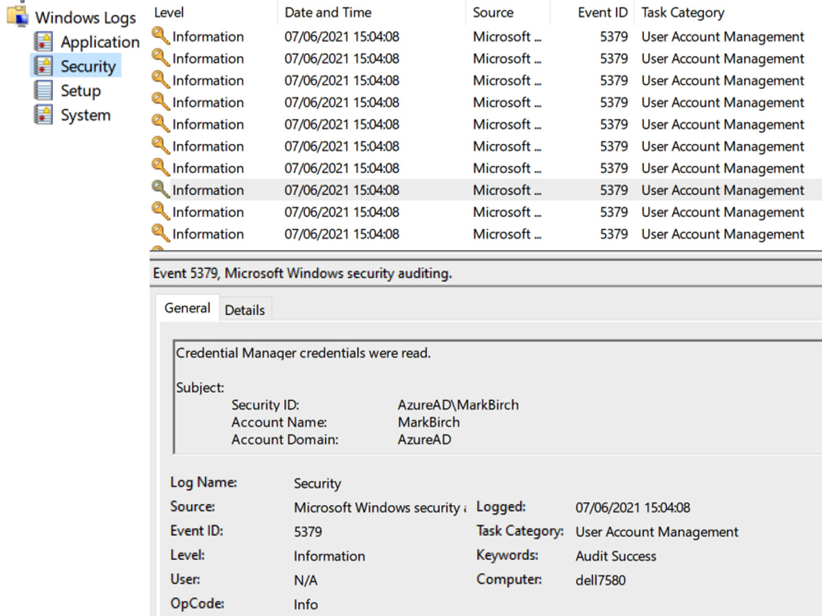 Figure 5.11 – Windows operating system security log
