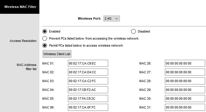 Figure 5.14 – MAC address ACL
