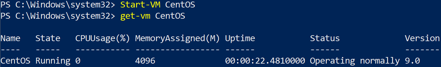 Figure 7.22 – PowerShell Start-VM
