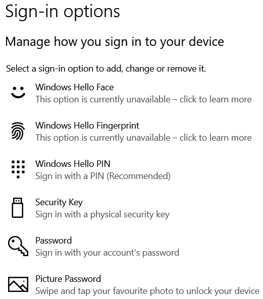 Figure 9.2 – MFA authentication methods on Windows
