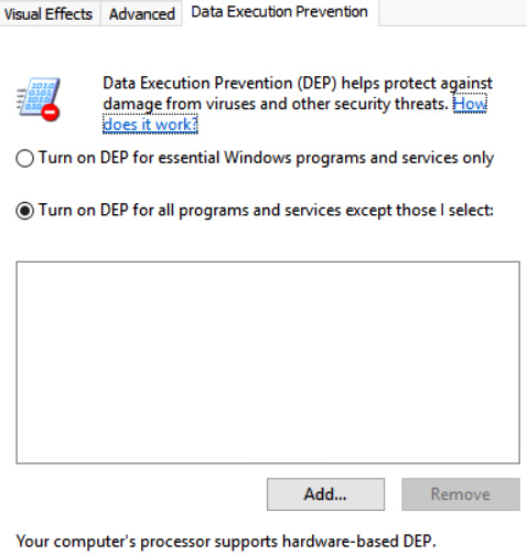 Figure 9.12 – The Microsoft DEP feature
