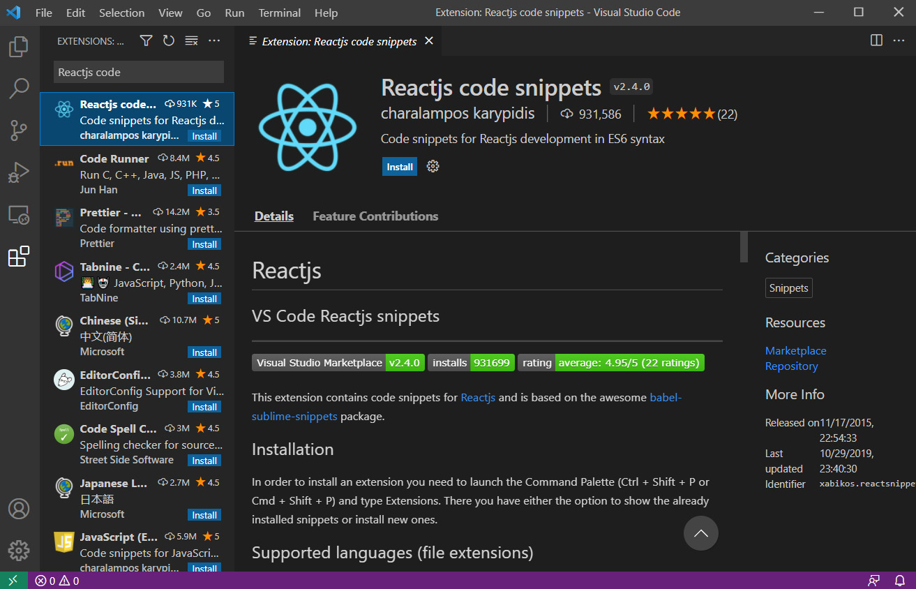 Figure 6.4 – React code snippets
