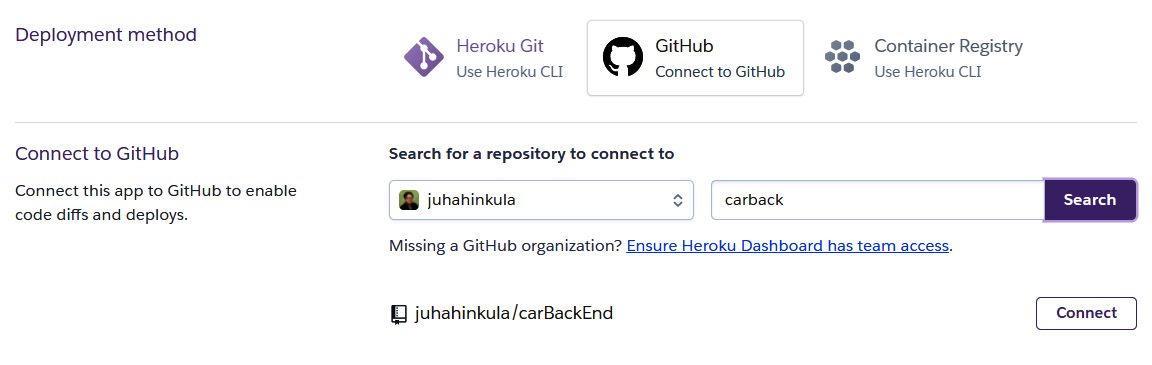 Figure 15.6 – Connect to GitHub option
