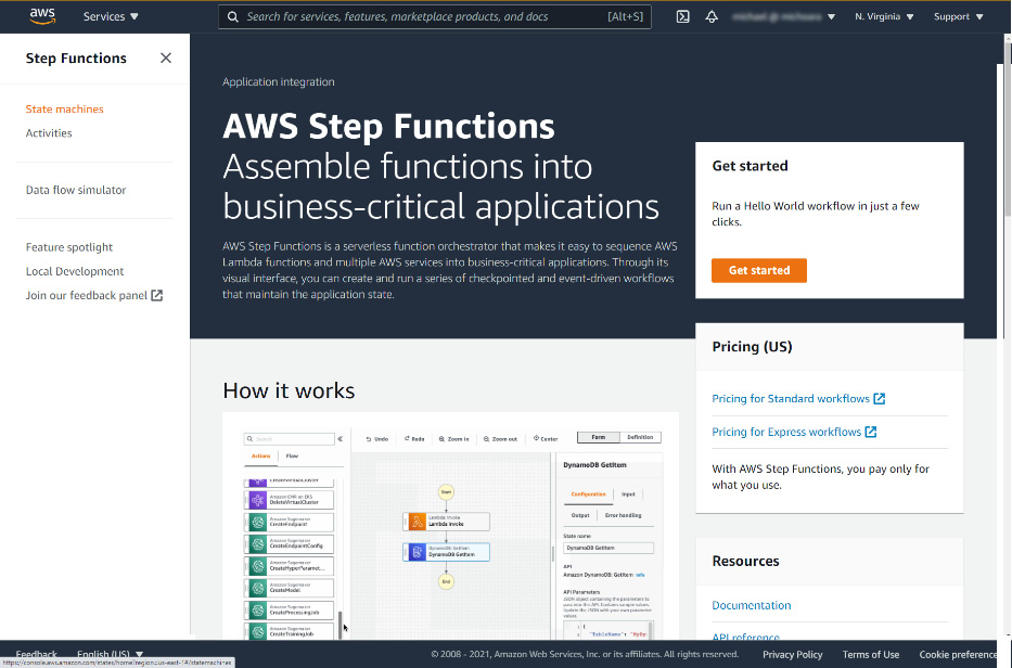 Figure 7.19 – AWS Step Functions home page
