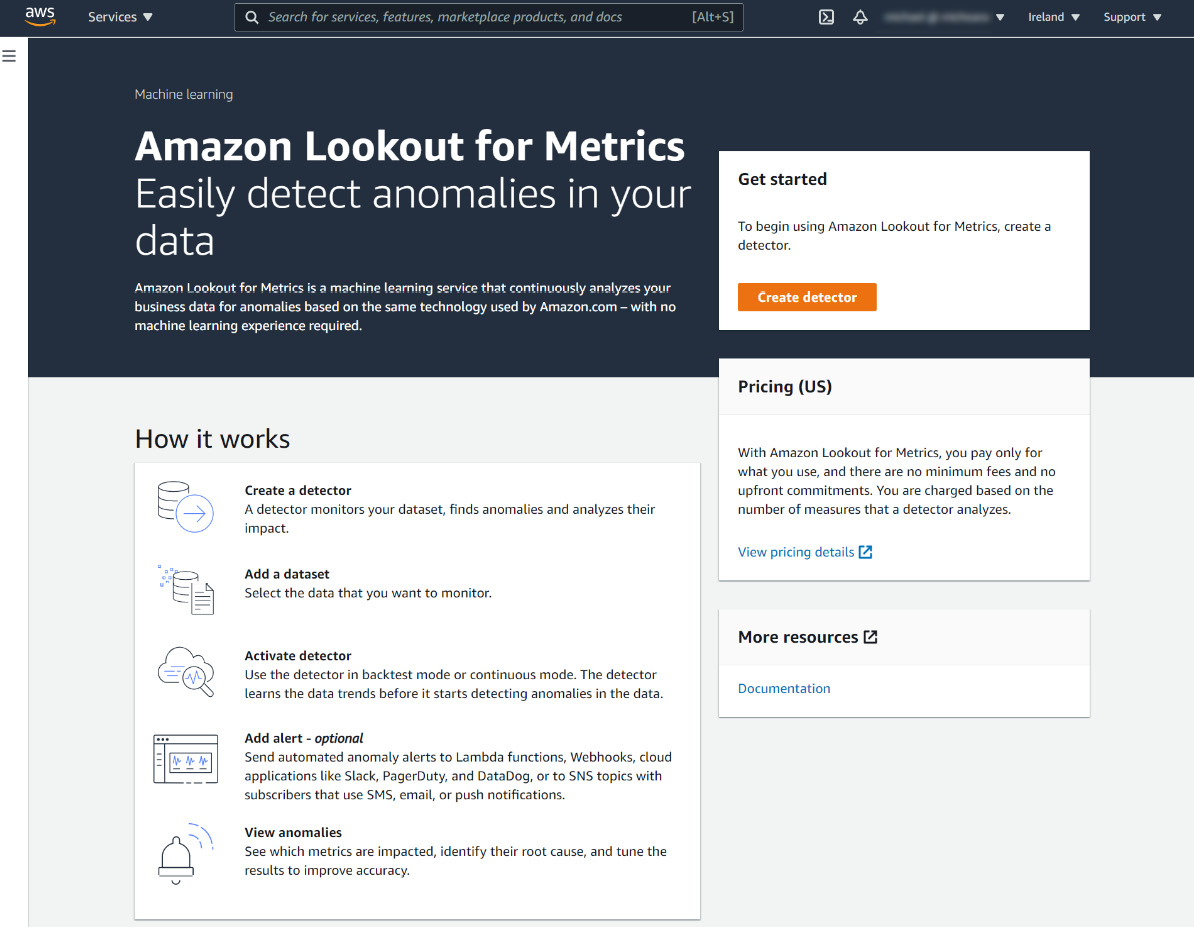 Figure 14.11 – Amazon Lookout for Metrics home page
