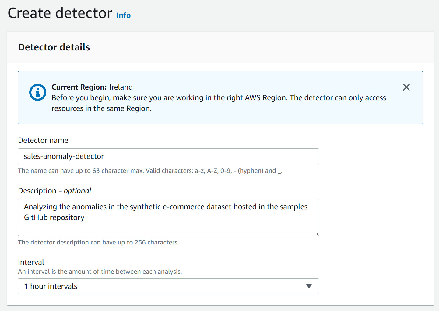 Figure 14.13 – Amazon Lookout for Metrics detector creation screen
