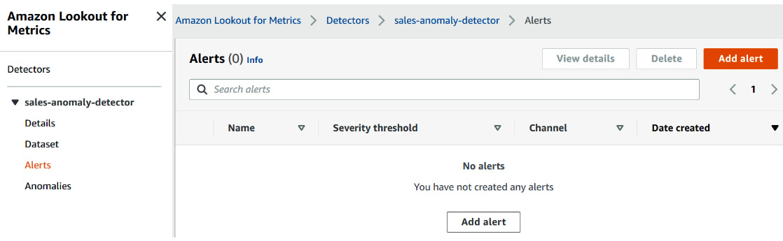 Figure 14.23 – List of configured alerts for a detector
