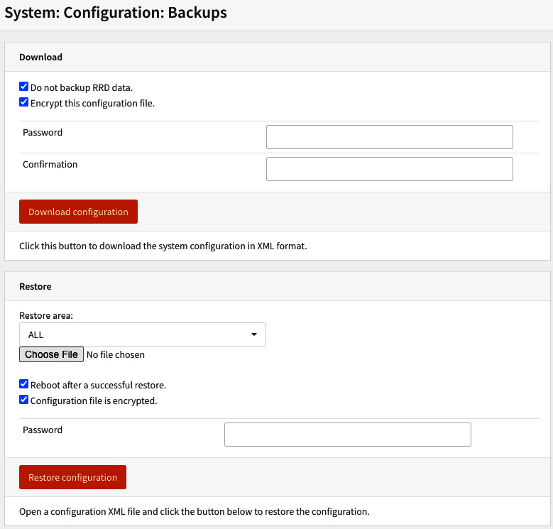 Figure 4.16 – Configuration backup and restore page