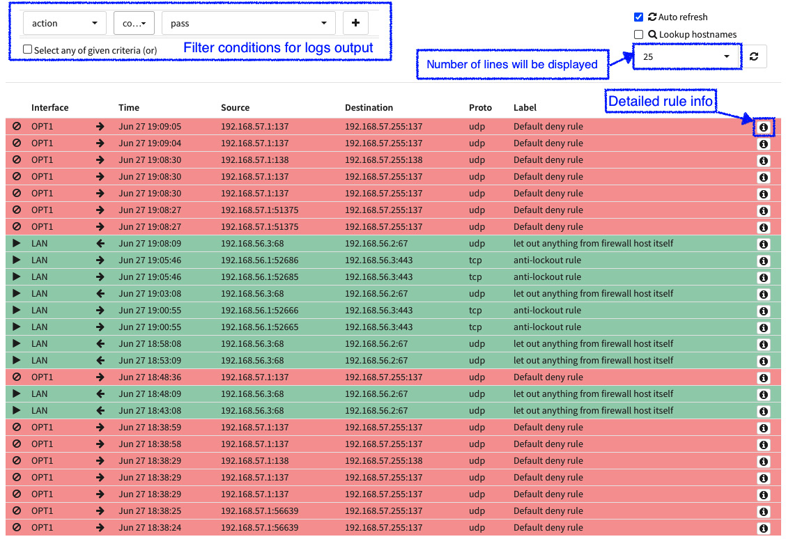 Figure 5.18 – The firewall logs live view page
