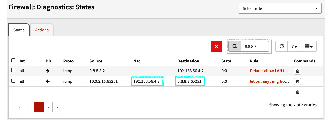 Figure 9.7 – Firewall | Diagnostics | States page showing the traffic from our LAN's host