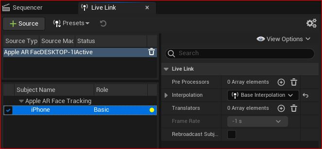 Figure 8.9: The Live Link interface
