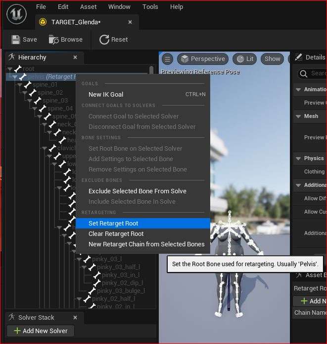 Figure 4.14: Choosing the pelvis as the root in the target IK Rig
