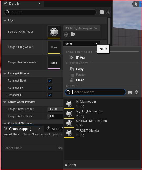 Figure 4.22: Selecting the target IK Rig within the IK Retargeter
