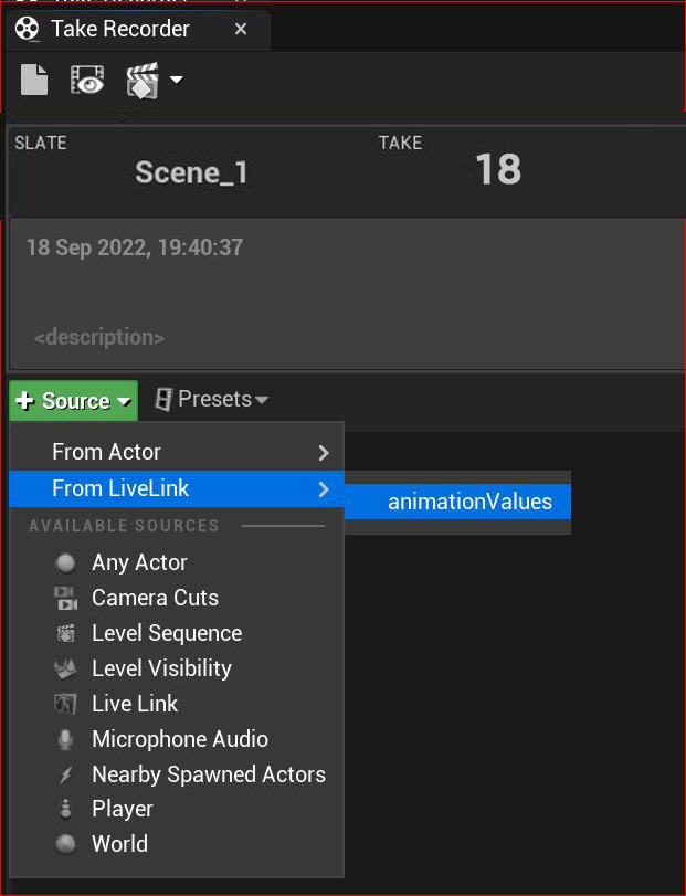 Figure 9.25: Adding animationValues to the Take Recorder
