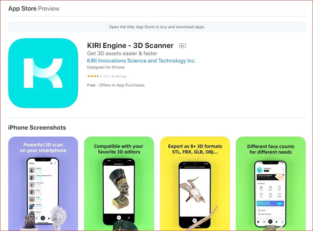 Figure 11.4: KIRI Engine on the App Store
