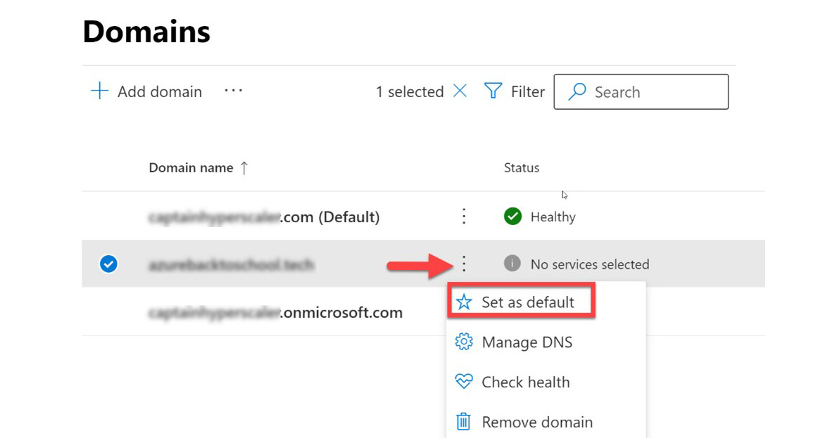 Figure 3.21 – Set the new domain as the default
