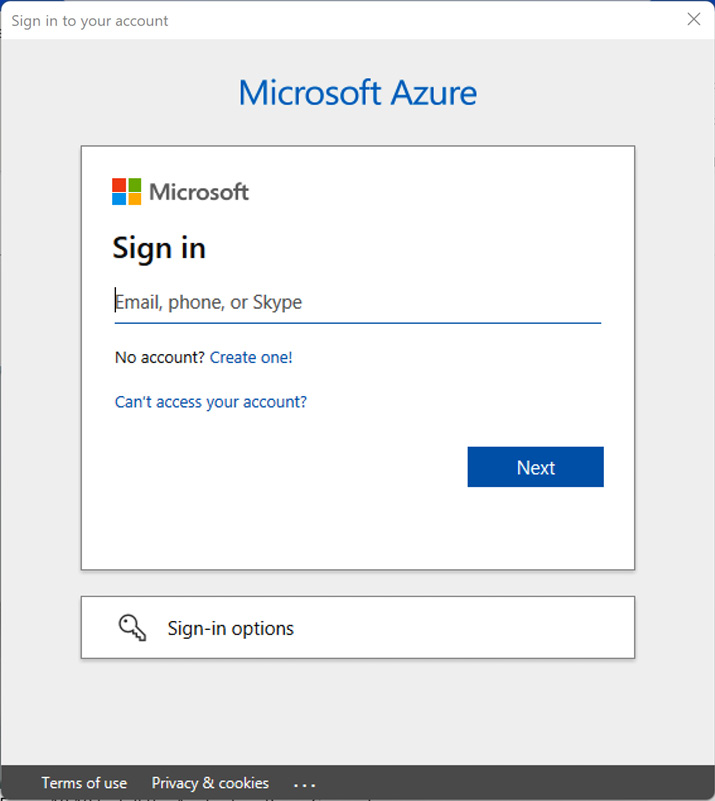 Figure 10.12 – Signing in to your Microsoft Azure account
