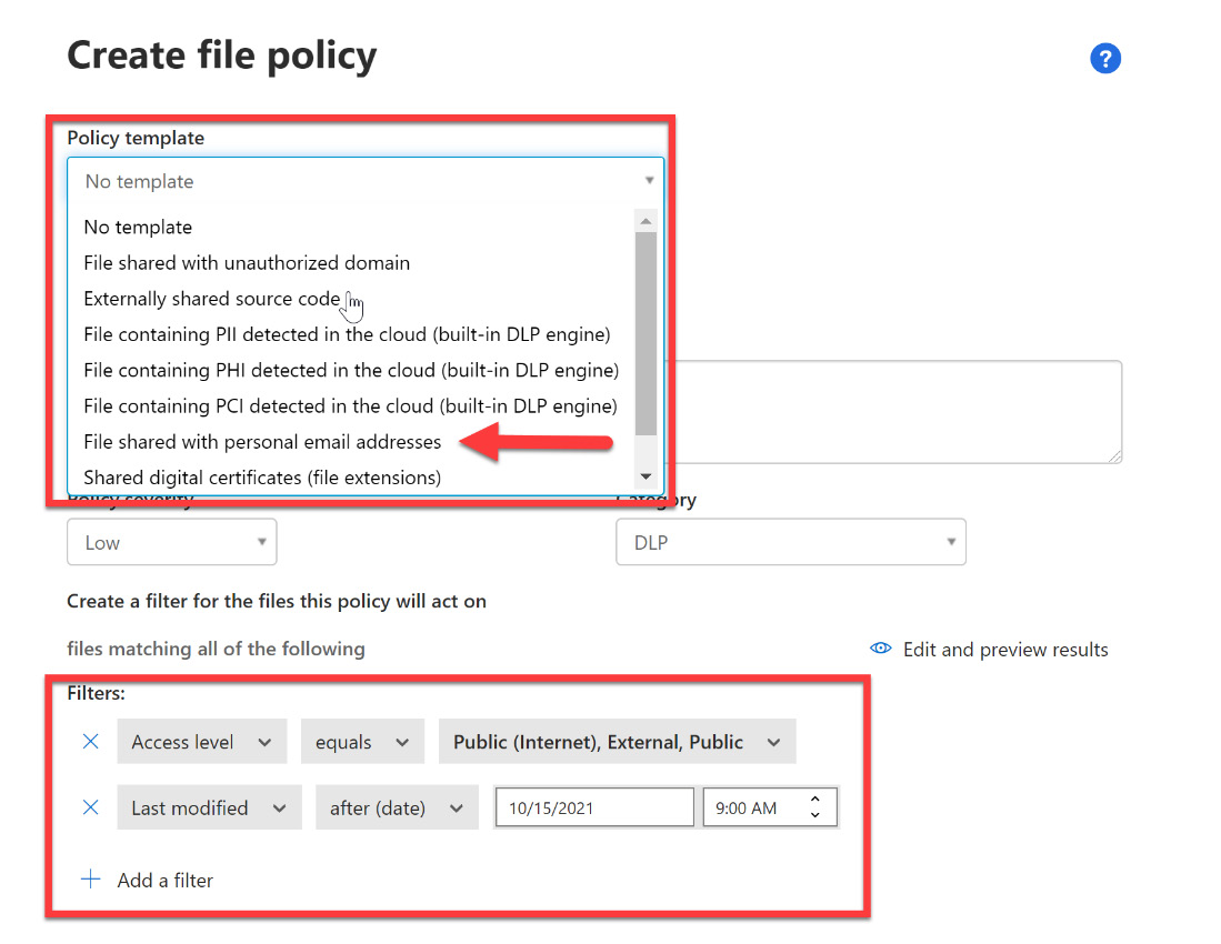 Figure 11.7 – Creating a file policy from a template
