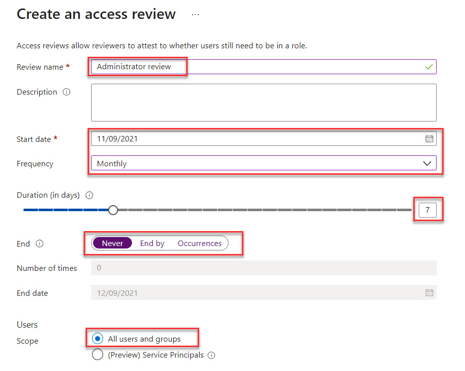 Figure 13.17 – Configuring the access review

