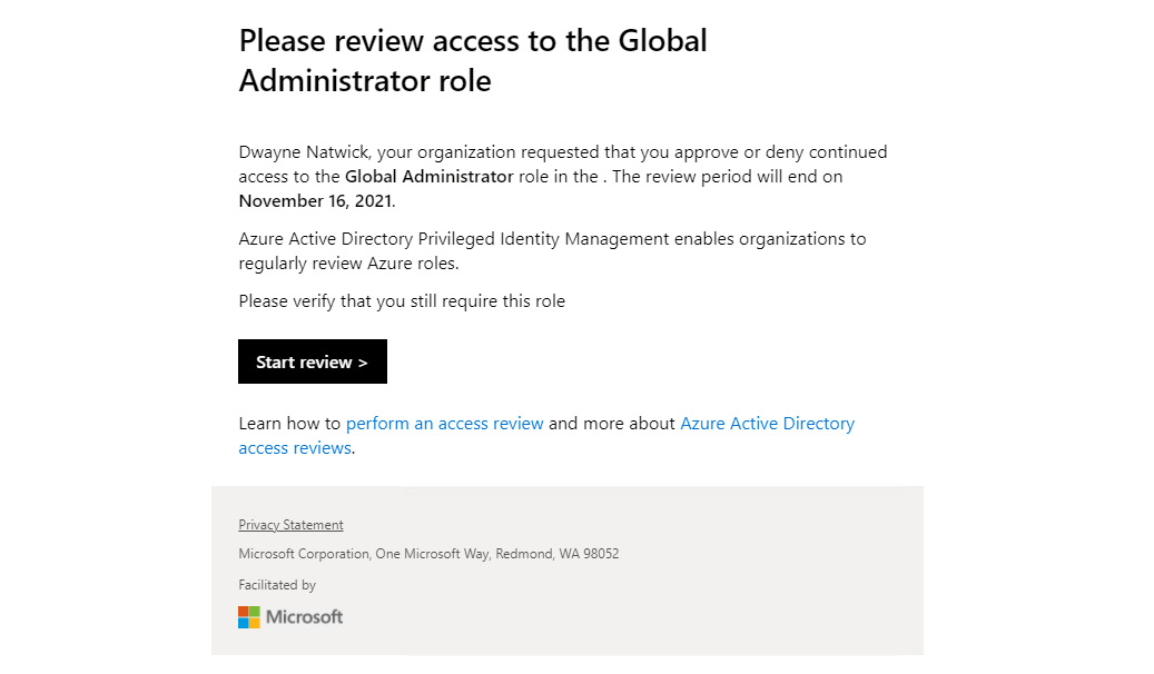 Figure 13.22 – Access review action email
