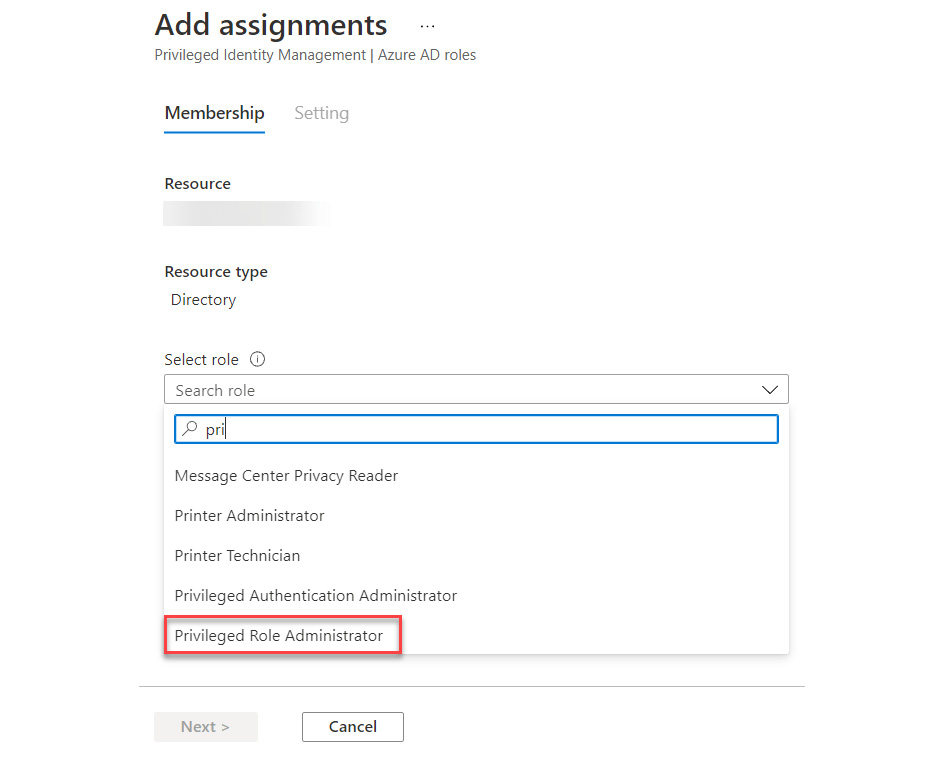 Figure 13.4 – Selecting the Privileged Role Administrator role
