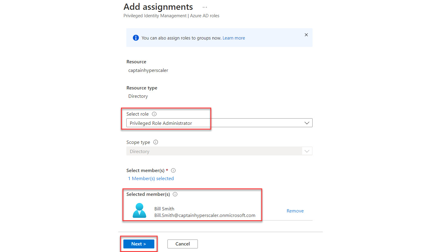 Figure 13.6 – Selecting Next to continue the assignment configuration
