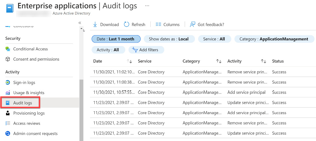 Figure 14.20 – Enterprise applications Audit logs
