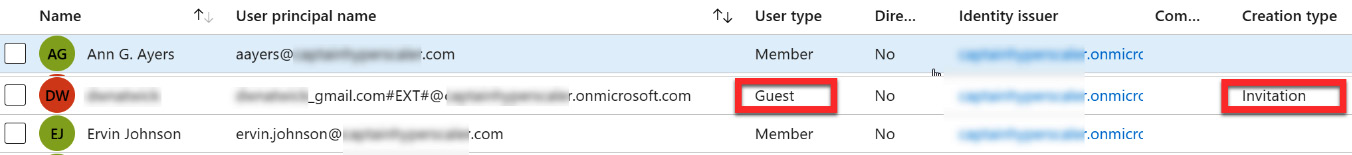 Figure 5.11 – Guest user in the Azure AD user list
