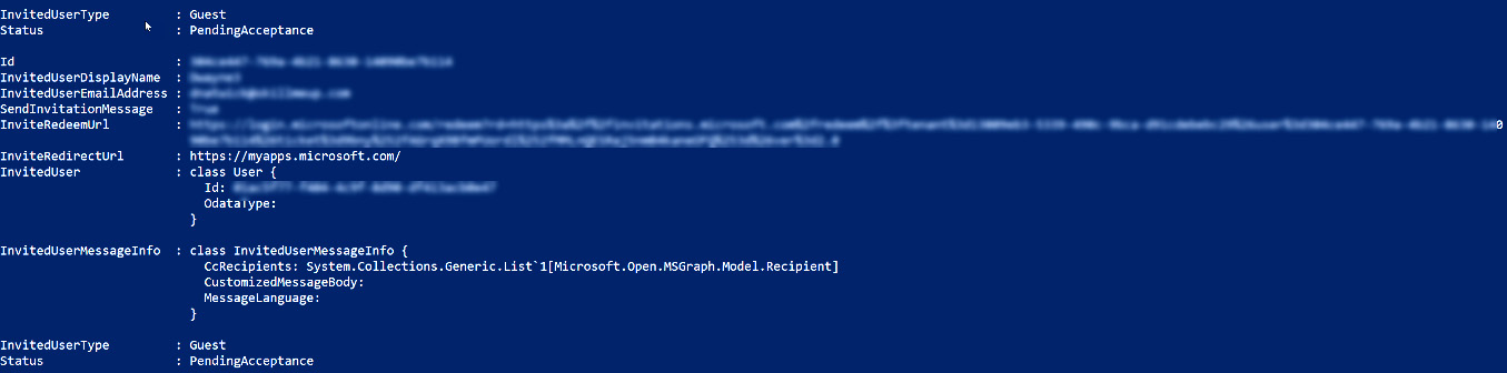 Figure 5.30 – Successful invitation sent response from within PowerShell
