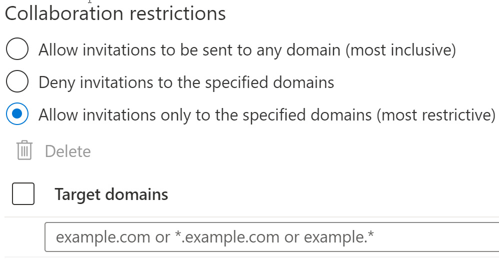 Figure 5.6 – Collaboration restrictions – Allow invitations from specified domains
