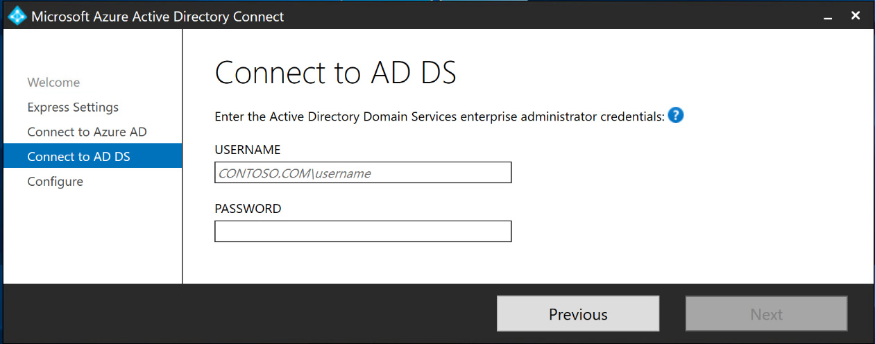 Figure 6.13 – Entering AD DS enterprise administrator credentials
