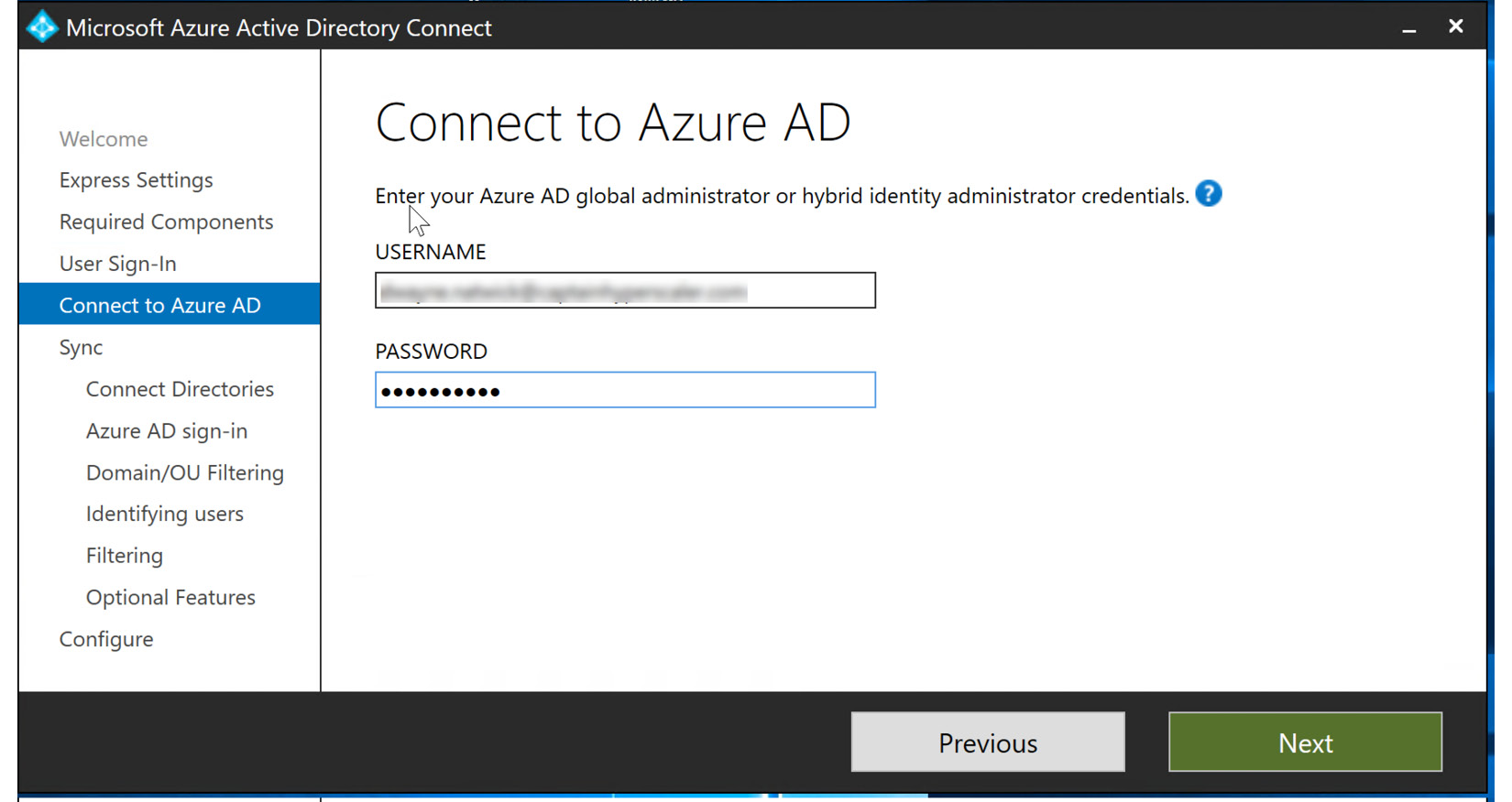Figure 6.19 – Entering Azure AD global administrator credentials
