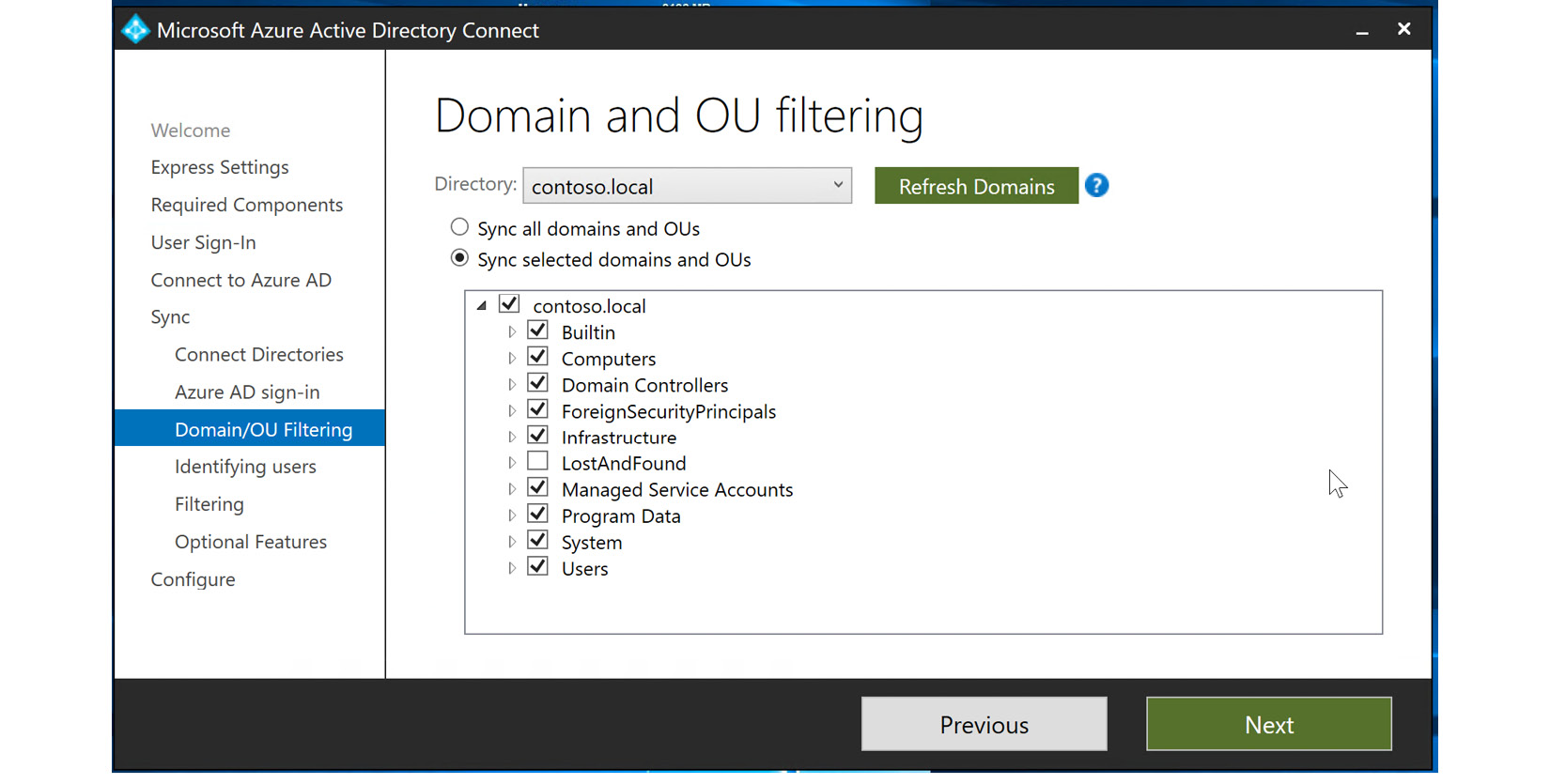 Figure 6.24 – Syncing selected domains and OUs
