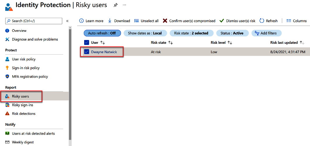 Figure 9.53 – Viewing user risk information
