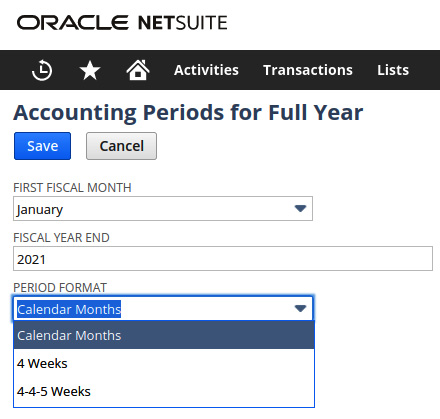 Figure 6.2 – Setting up the accounting periods for a new year in NetSuite
