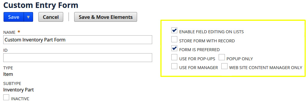 Figure 9.2 – The Custom Entry Form screen for an item in NetSuite
