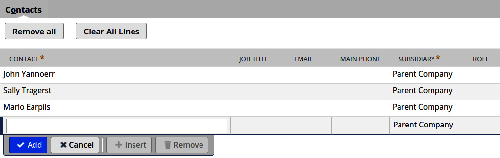 Figure 9.4 – The default Contacts sublist on sales orders
